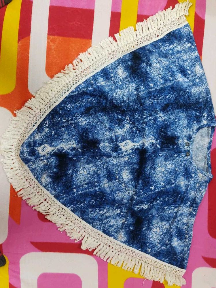 Stylish Blue Tie-Dye Cape Top