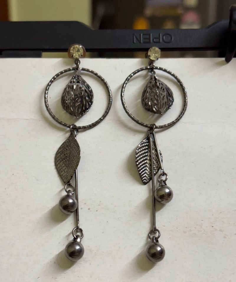 Oxidised Leaf Dangle Earrings