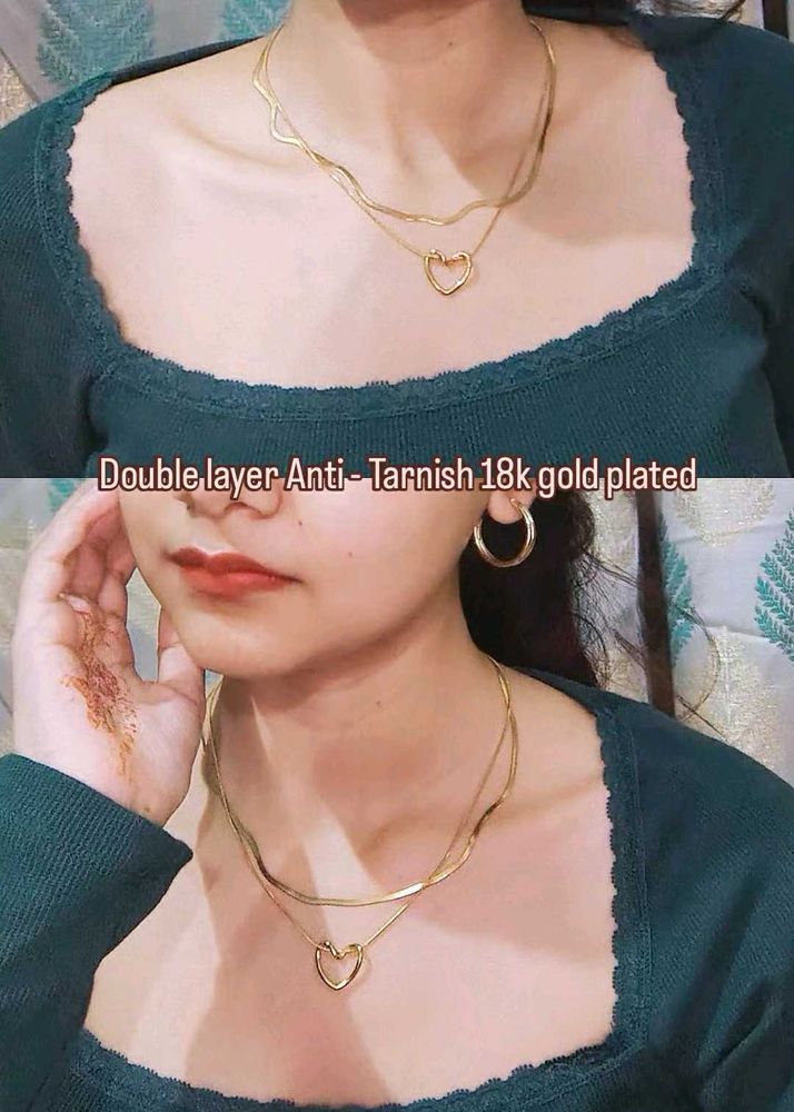 Gold Double Layer Heart Necklace