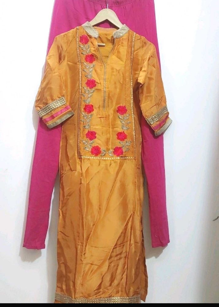 Musturd Kurta &amp; Pink Pyjami Set &amp; Dupatta 32 Bust