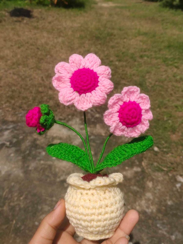Pink Daisy Crochet Flower n Flowerpot