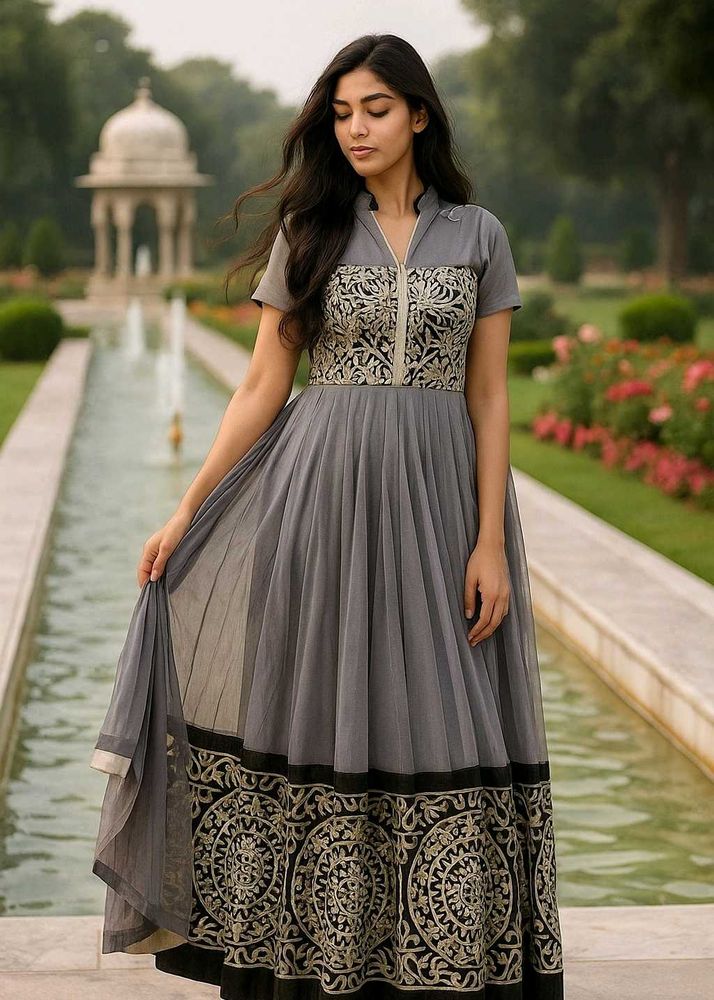 Beautiful Grey Anarkali With Silver Work ❤️