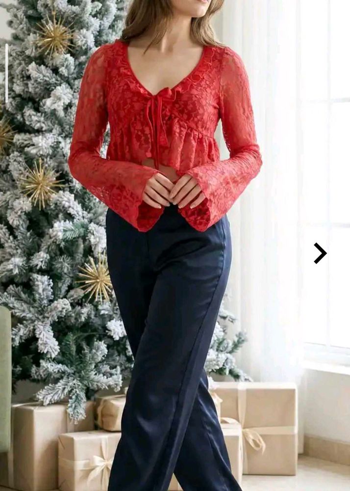 Red Lace Long Sleeve Top