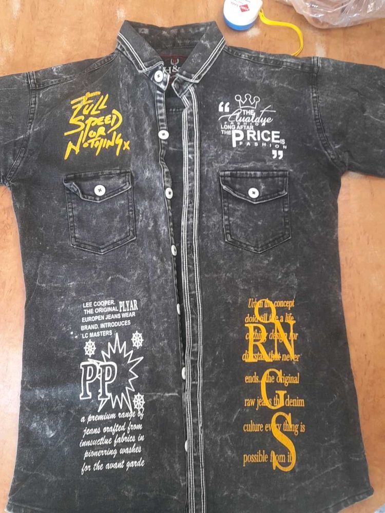 Graphic Print Denim Shirt