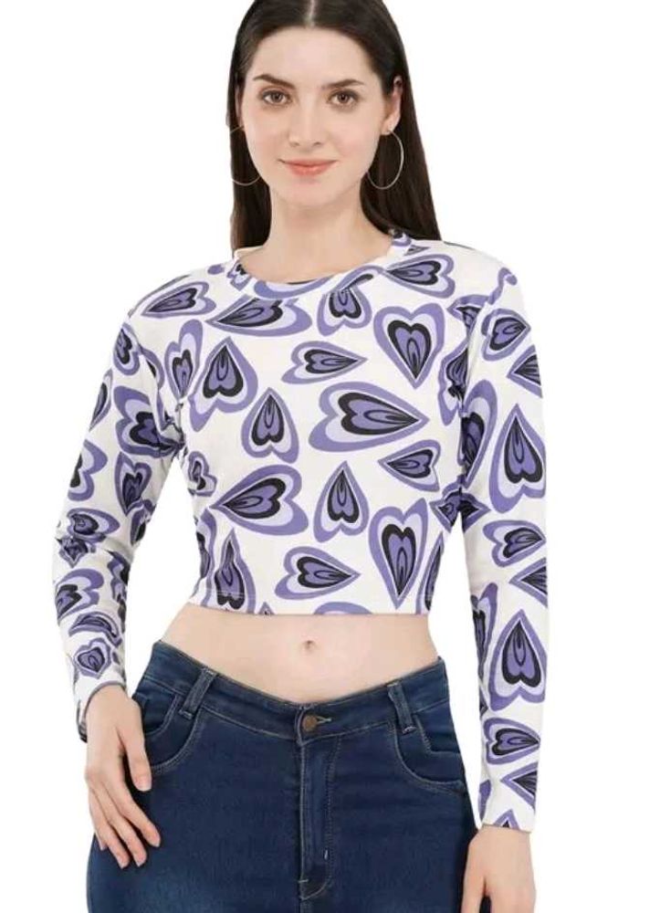Heart Print Long Sleeve Crop Top