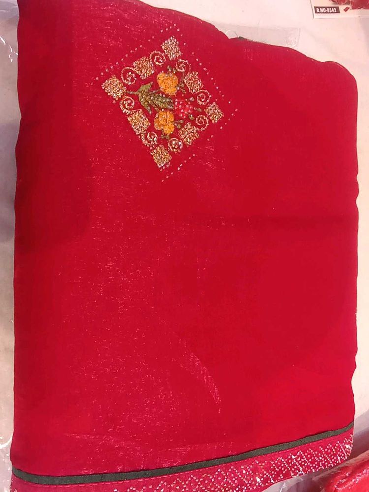 Red Embroidered Saree