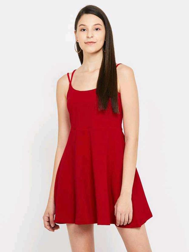 GINGER Women Solid Skater Dress with Criss-Cross