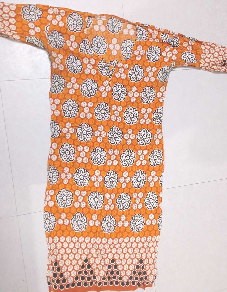 Flower Prints Cotton Yellow Kurta
