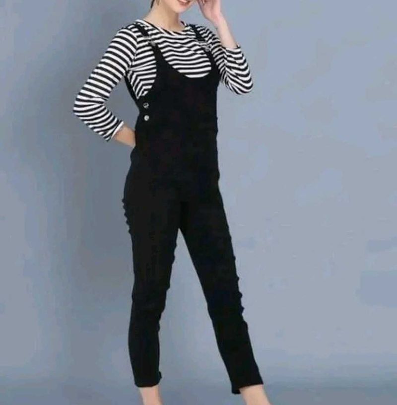 Black &amp; White Stripped T-shirt And Dungaree