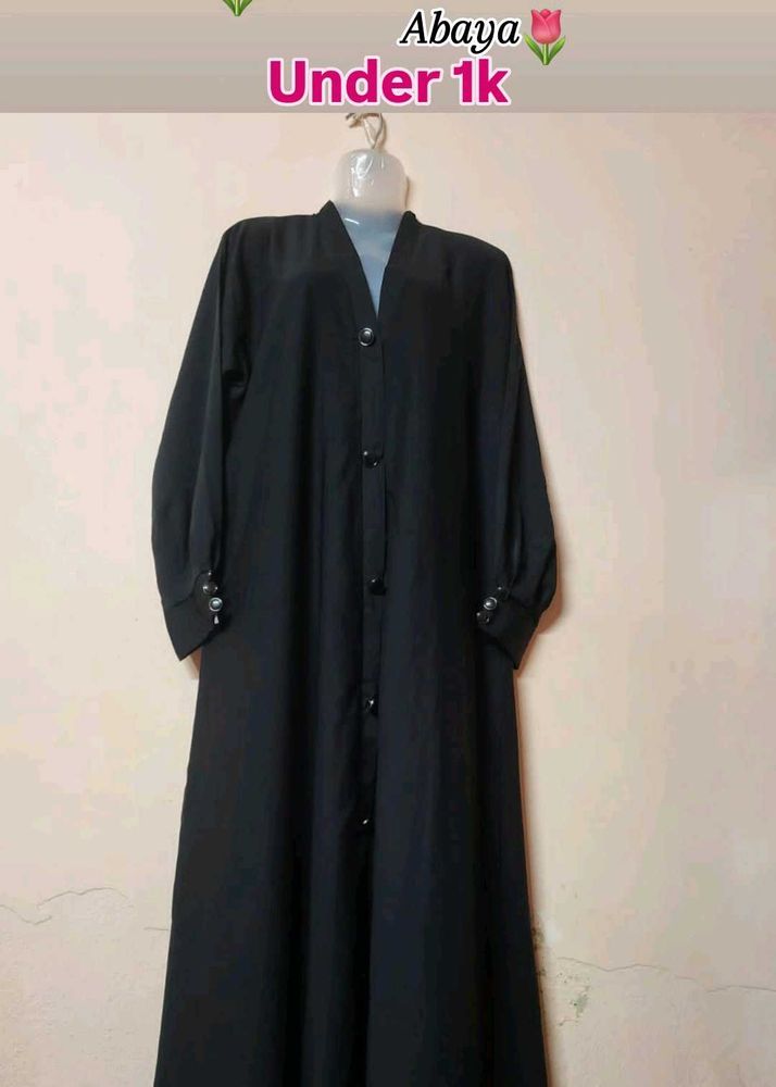 Elegant Black Nida Abaya Open Front
