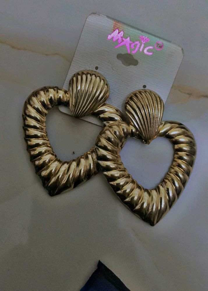 Gold Heart Statement Earrings