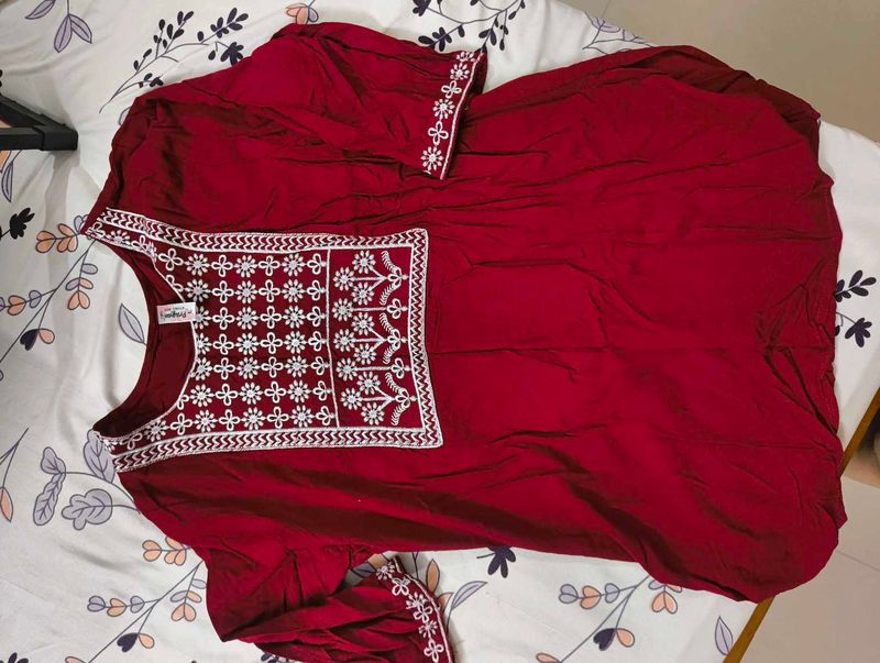 Maroon Embroidered Kurta