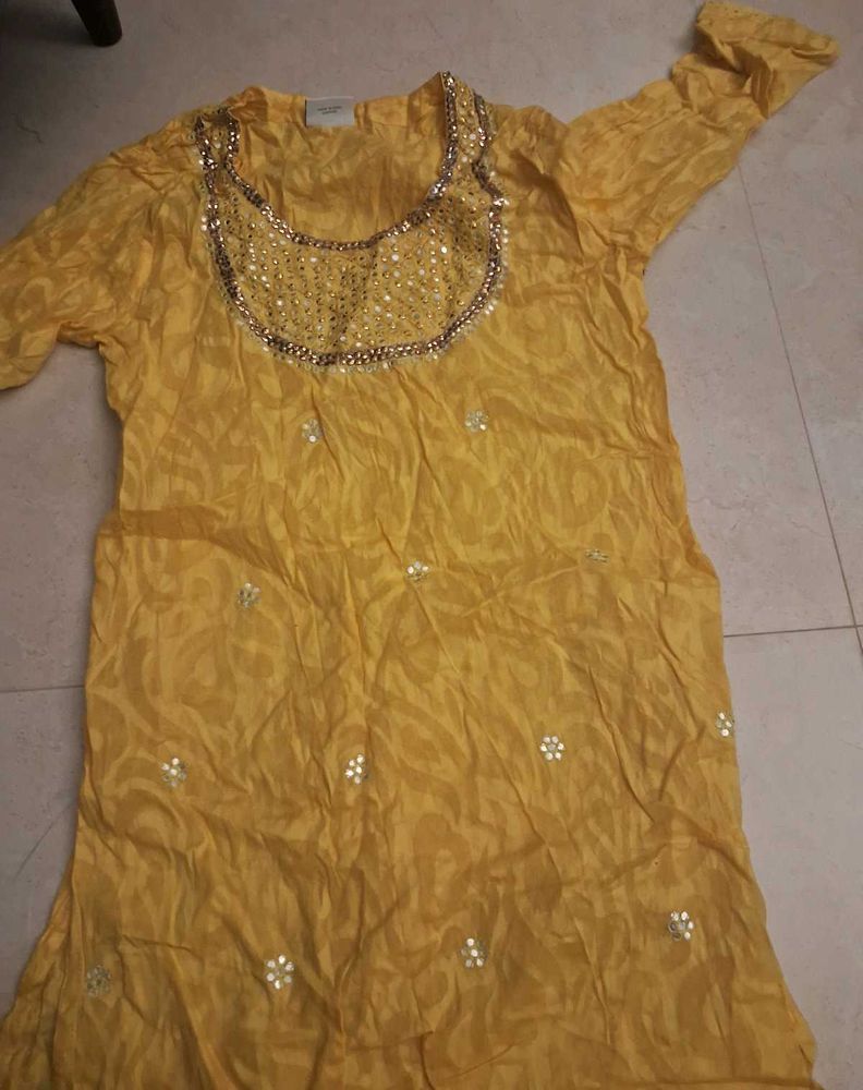 YELLOW MIRROR WORK KURTA