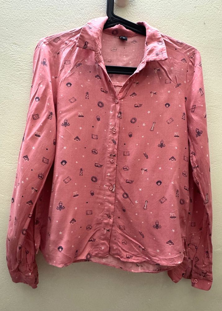 Pink Printed Button-Down Shirt