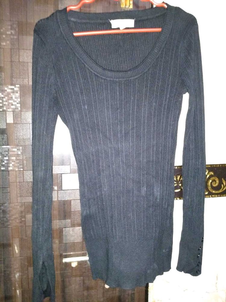 Black Ribbed Long Sleeve Top