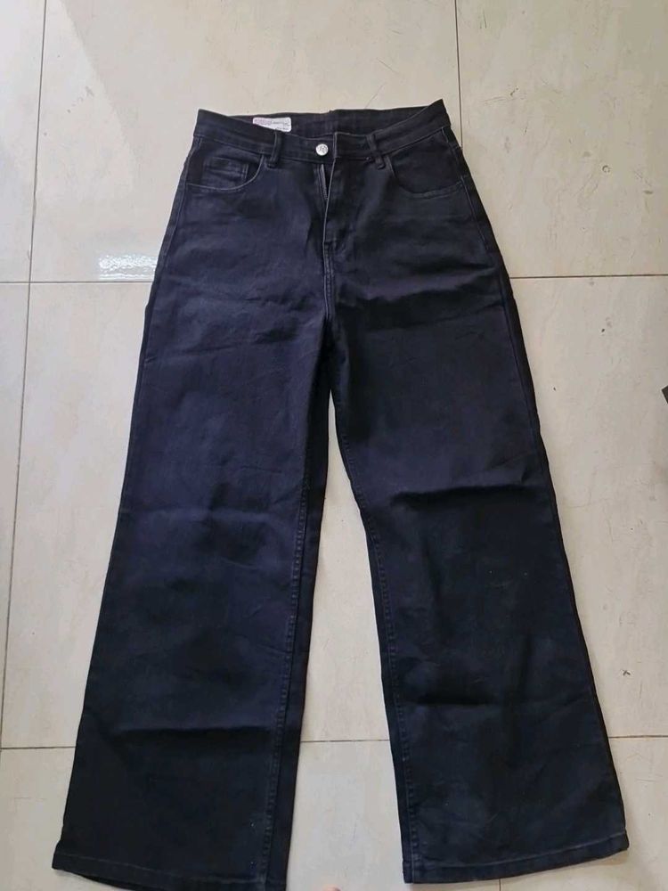 Wide Leg Black Denim Jeans
