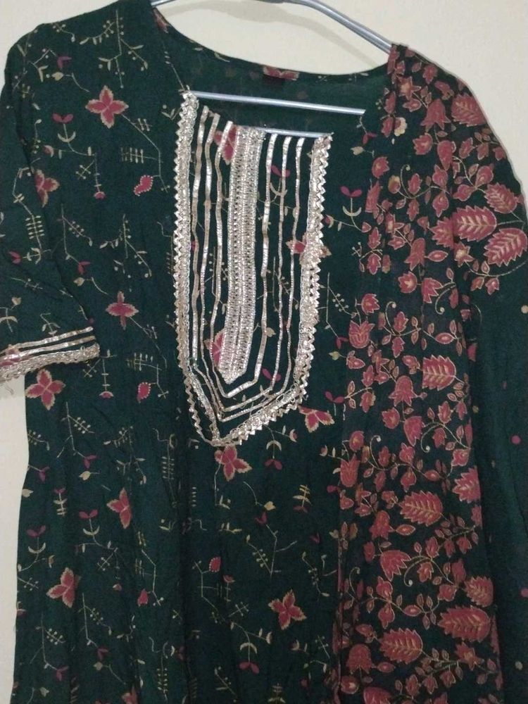 Green Floral Print Anarkali Kurti