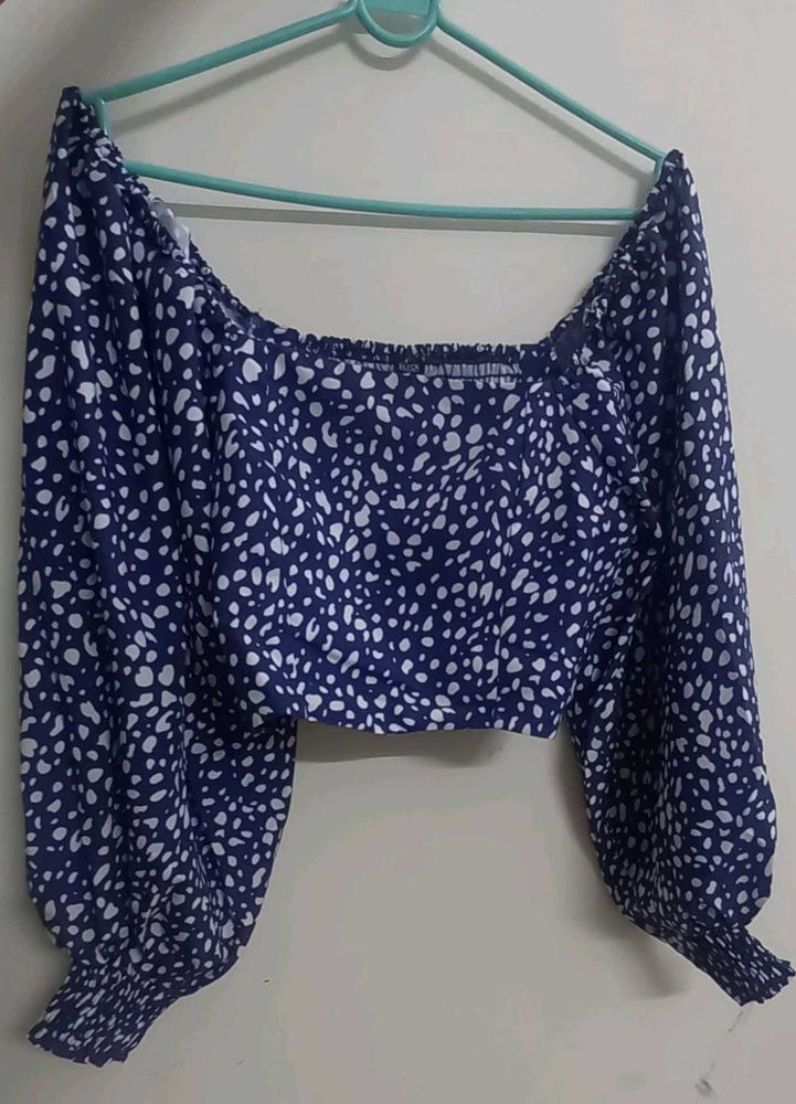 Abstract Printed Puff Sleeves Crop Top