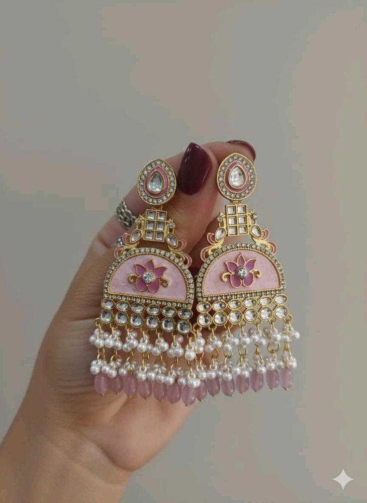 Pink Jhumka Earrings