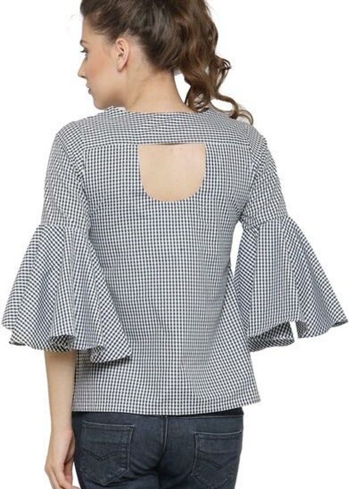 Pluss Women White, Black Checkered Cotton Blend