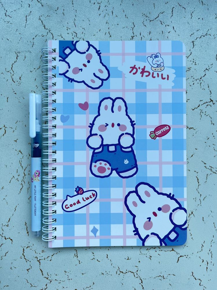 Cute Blue Cartoon A5 Diary + Free Pen