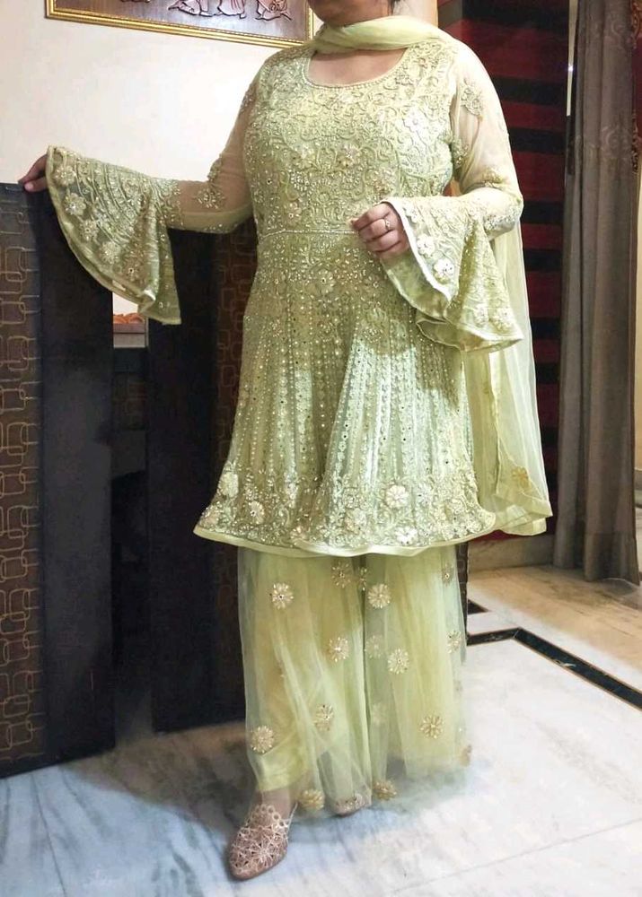 Embellished Embroidered Net Sharara Set