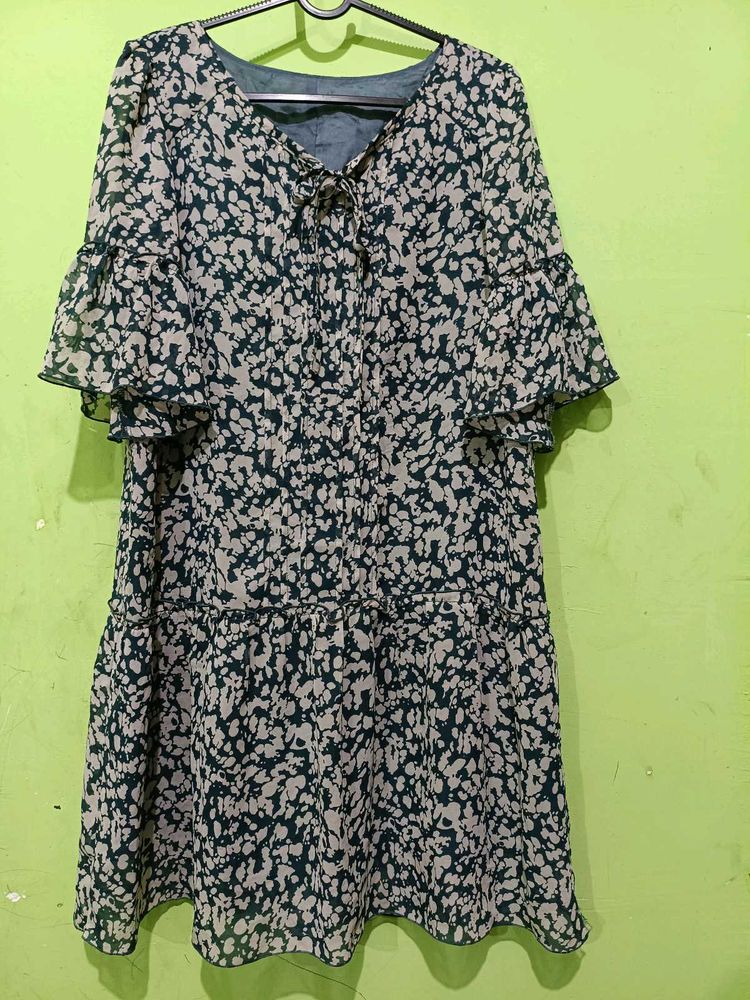 Floral Print Ruffle Sleeve Dress