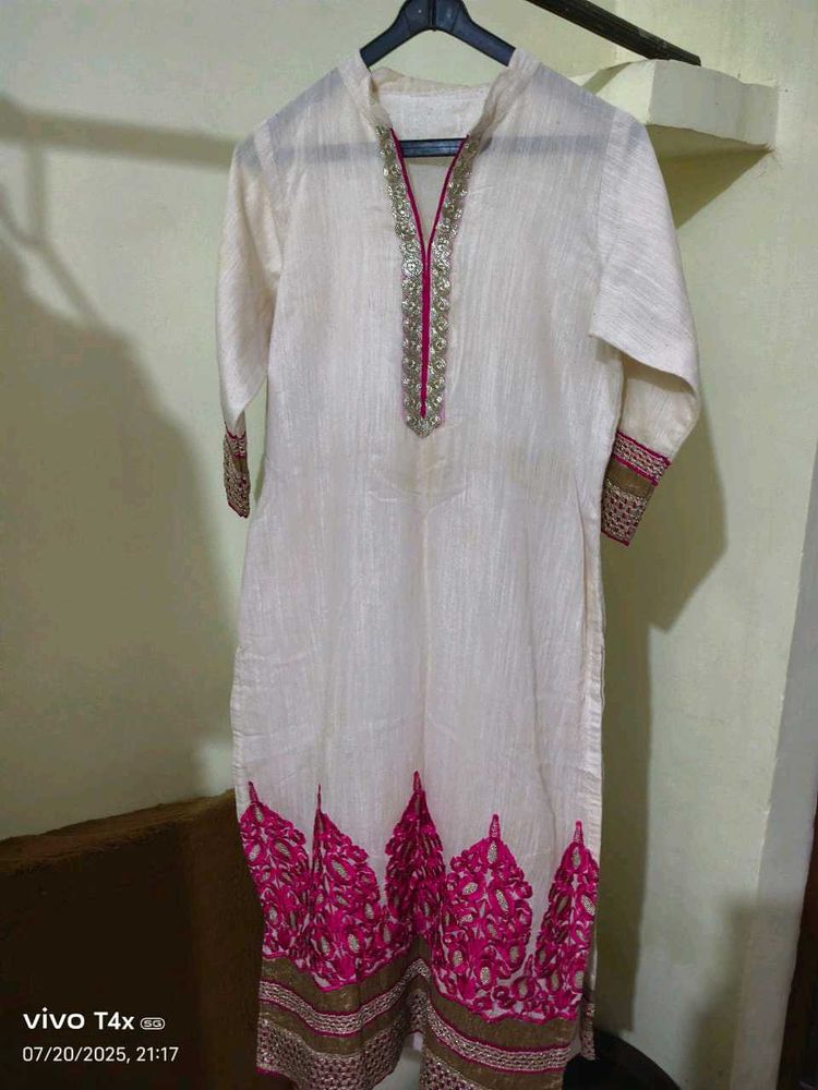 Embroidered Cream Kurti