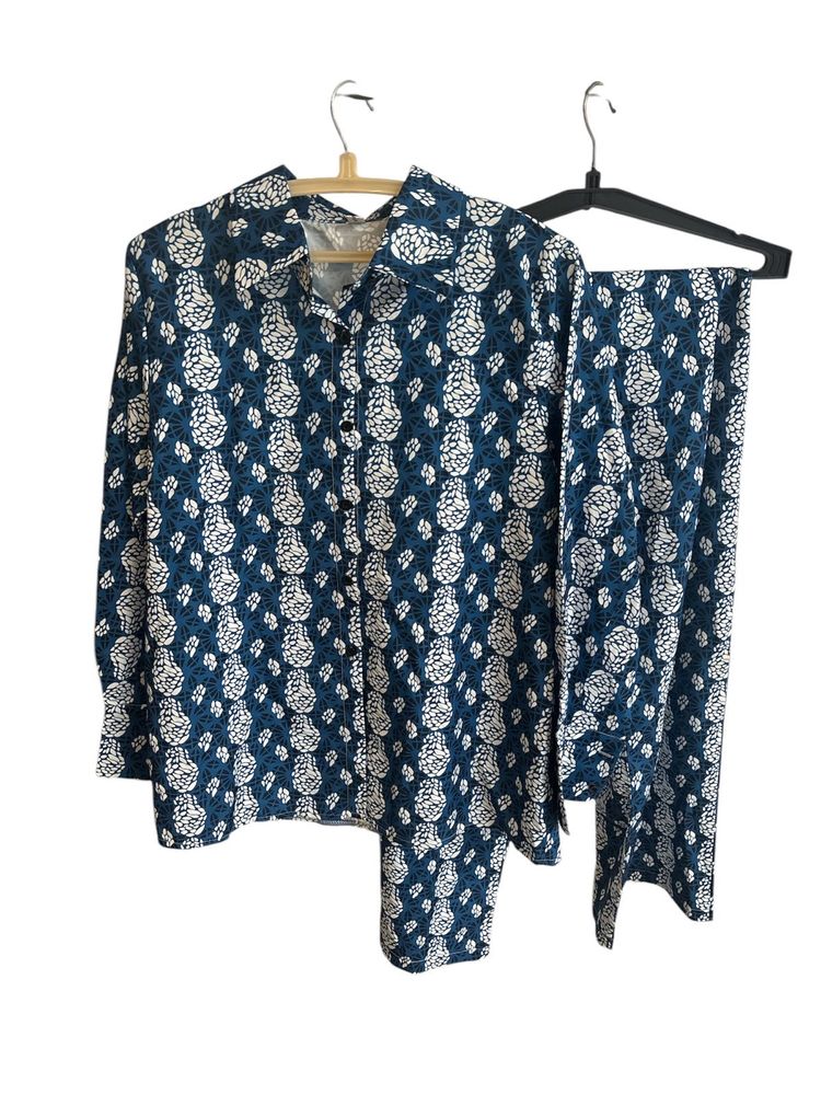 Vintage Navy &amp; White Patterned Pajama Set