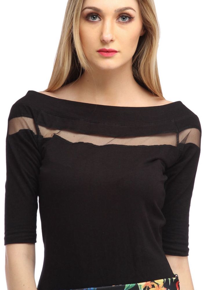Cation Black Top With Cutout Net Design