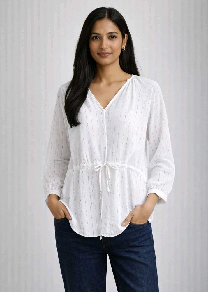 PRIMARK White V-Neck Tie-Waist Blouse