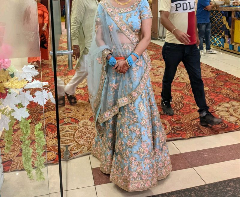 Light Blue Floral Lehenga Choli.