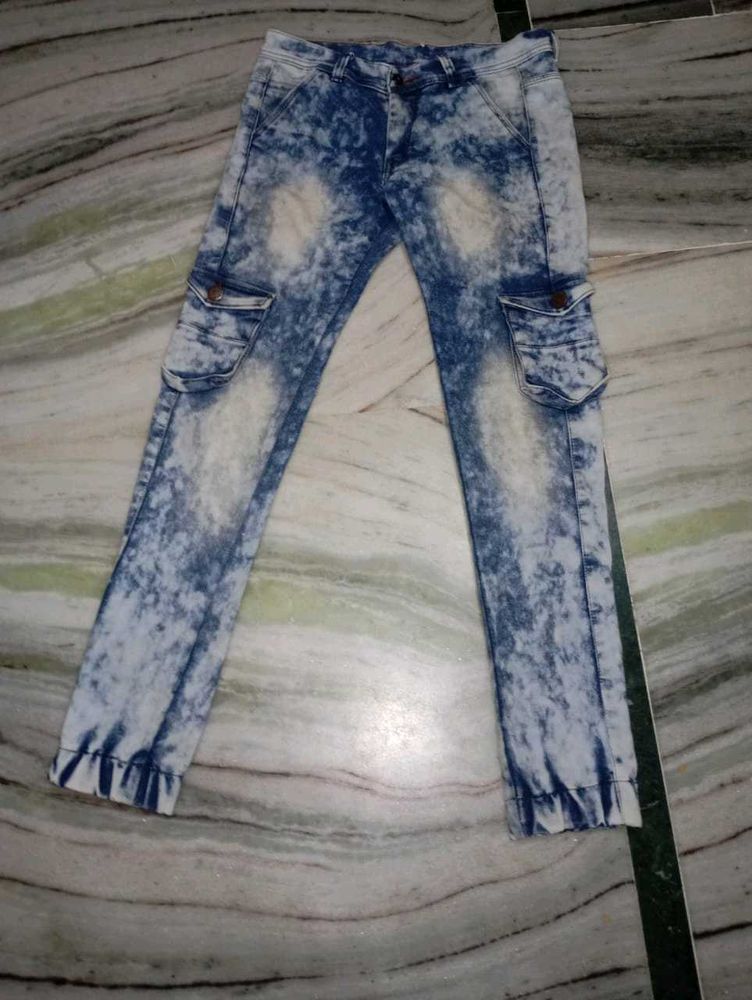 Acid Wash Cargo Jeans