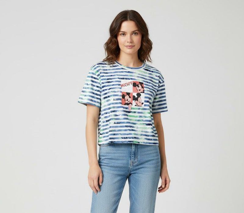 Two Striped Mickey Mouse Graphic Tee