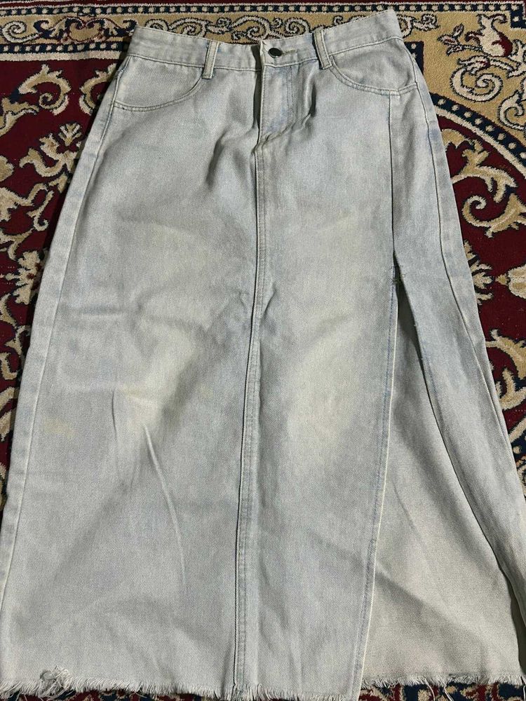 Light Wash Denim Maxi Skirt