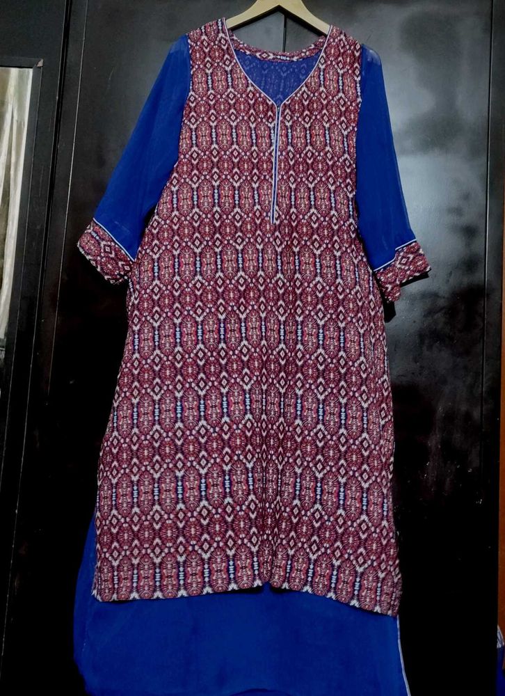 Blue &amp; Pink Orange Printed Kurti for 44 Bust