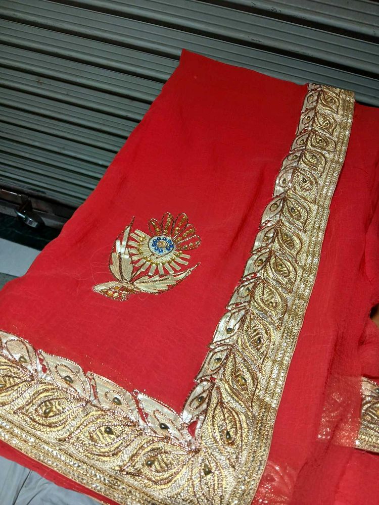 Red &amp; Gold Embroidered Saree