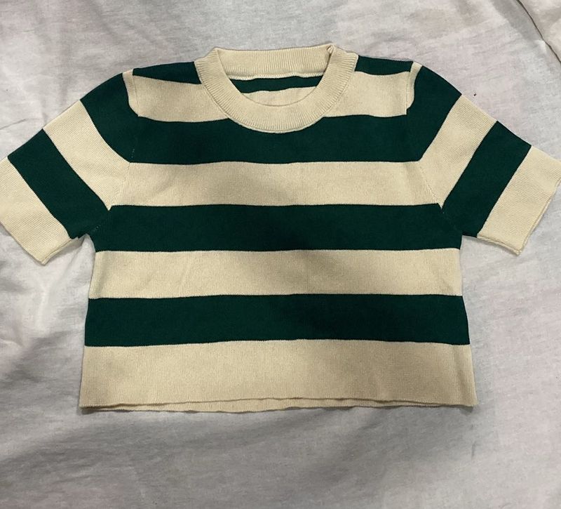 Boxy Biege And Green Crop Top