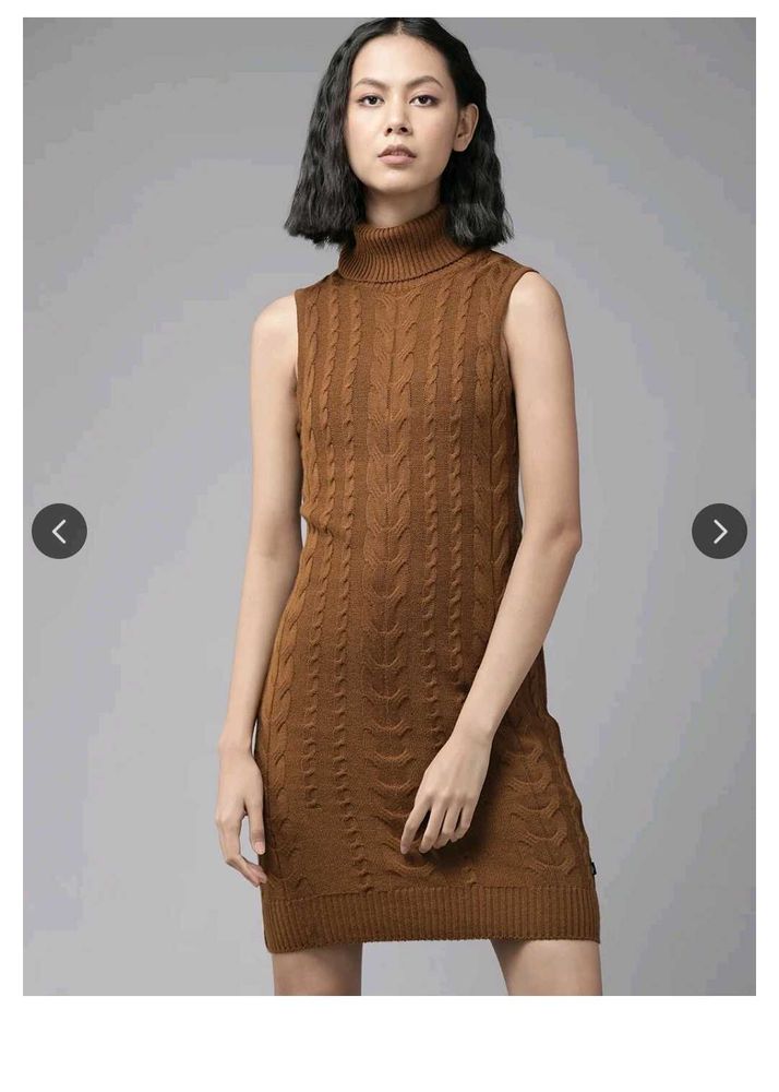 Brown Sleeveless Knit Dress