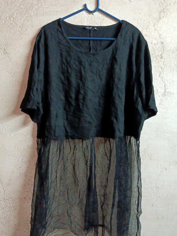 SHEIN Oversized Summer Mesh Long Top Black