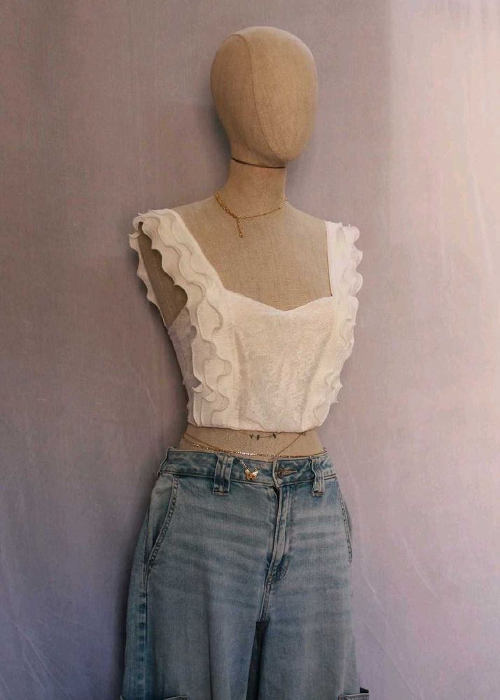 White Ruffle Crop Top