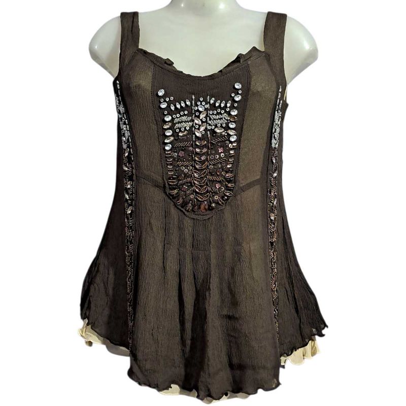 Embellished Brown Sleeveless Top