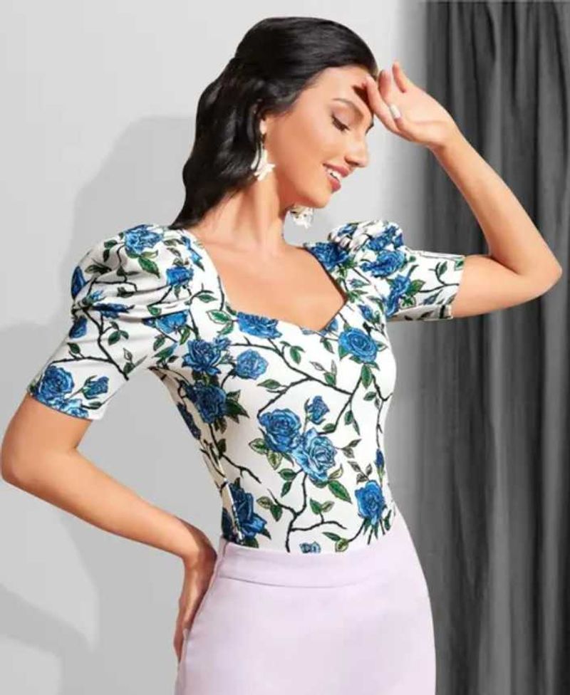 Floral Print Puff Sleeve Top