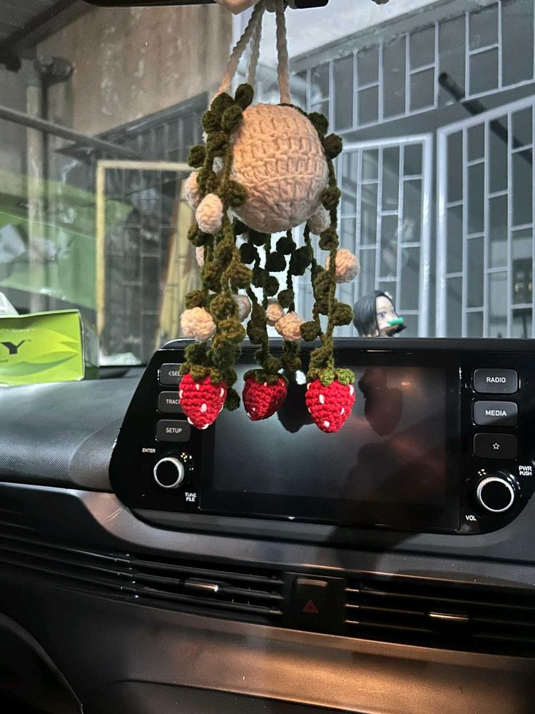 Crochet Strawberry Car Charm