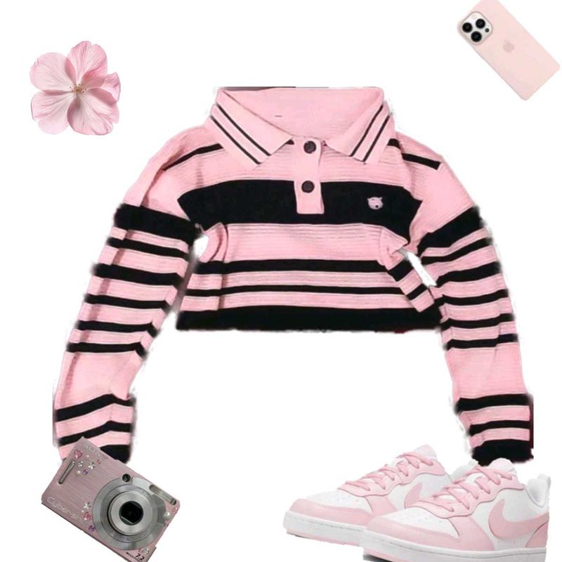 Black And Pink Polo / Crop Top