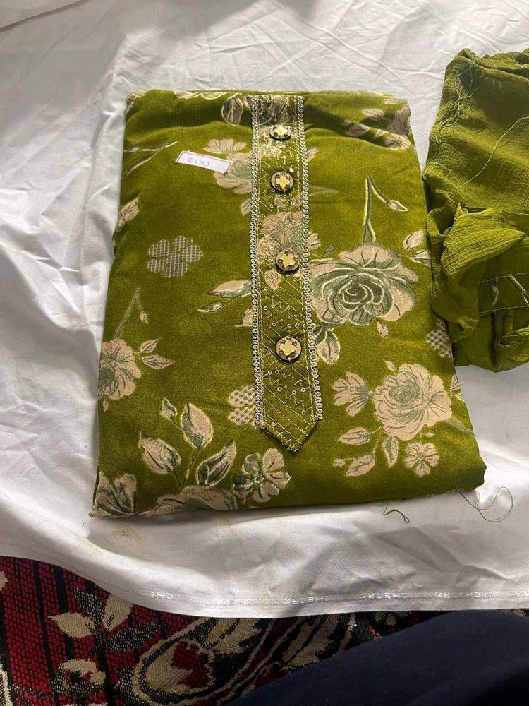 Green Floral Dress Material