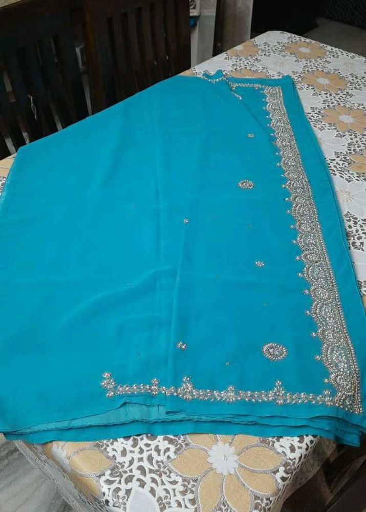 Teal Saree with Silver Embroidery