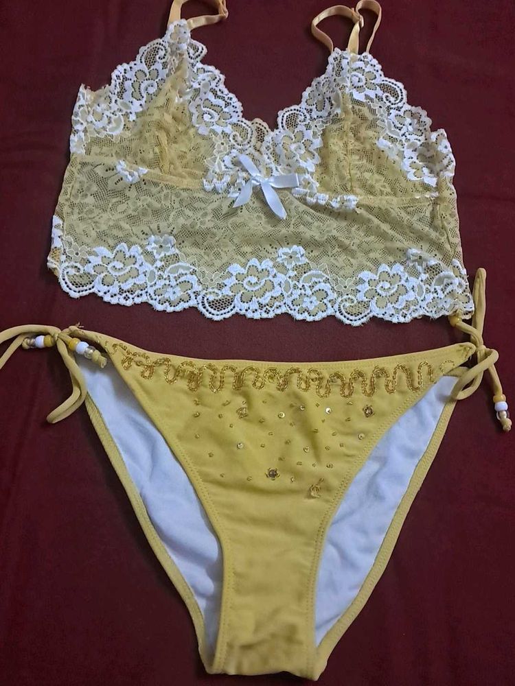 Yellow Lace Bikini Set