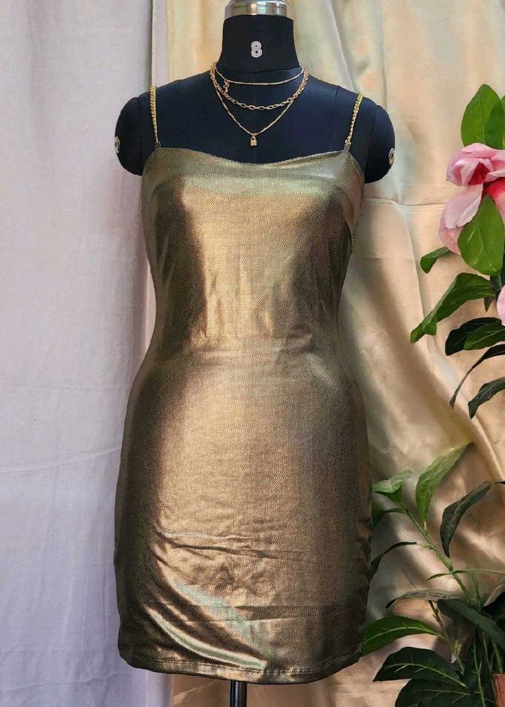 Gold Metallic Mini Bodycon Dress🥰