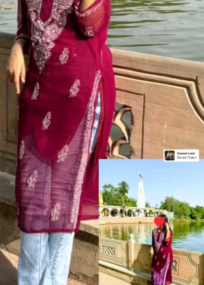 Maroon Embroidered Kurti